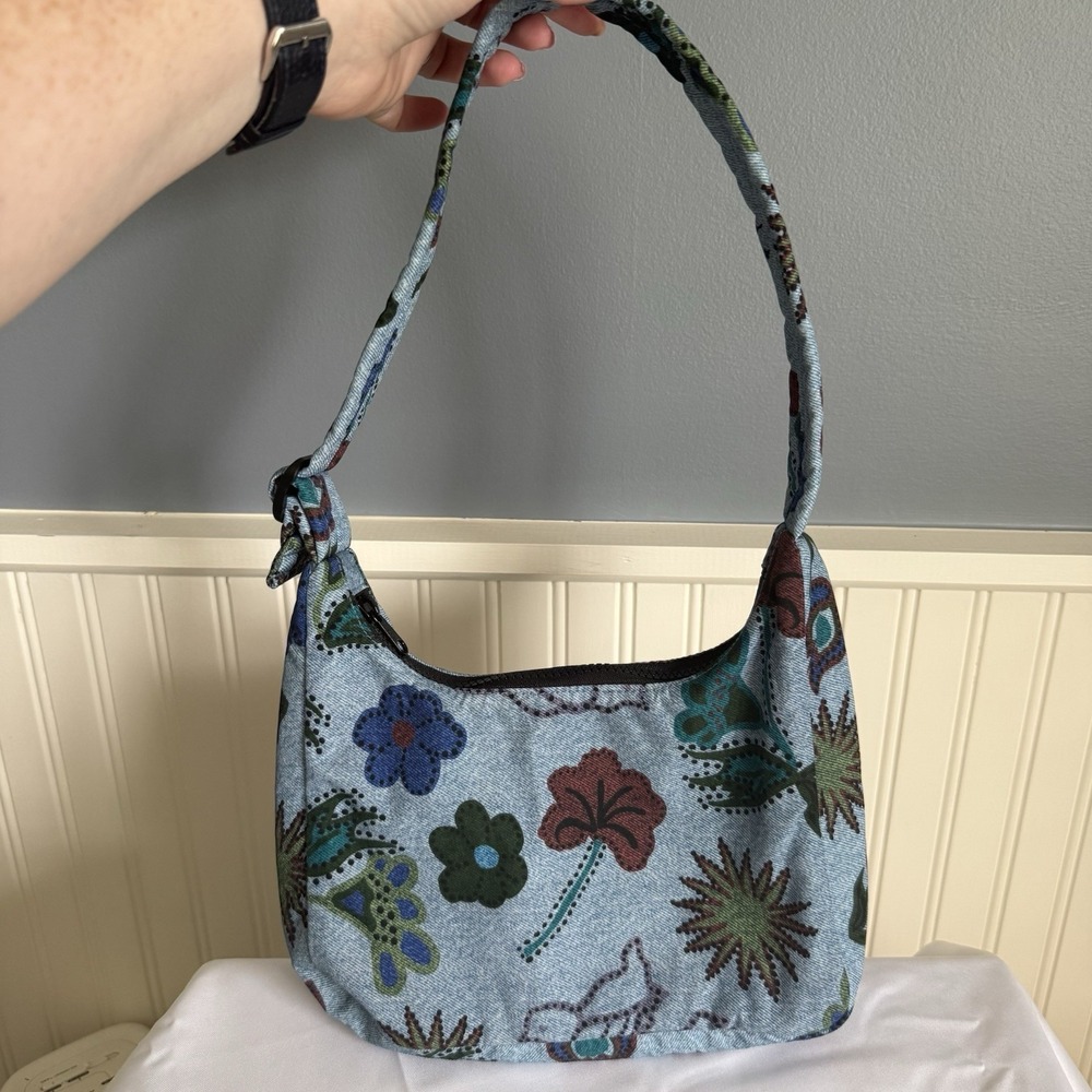 Baggu Mini Nylon Shoulder Bag Purse - Digital Denim Birds Blue Floral Sold Out